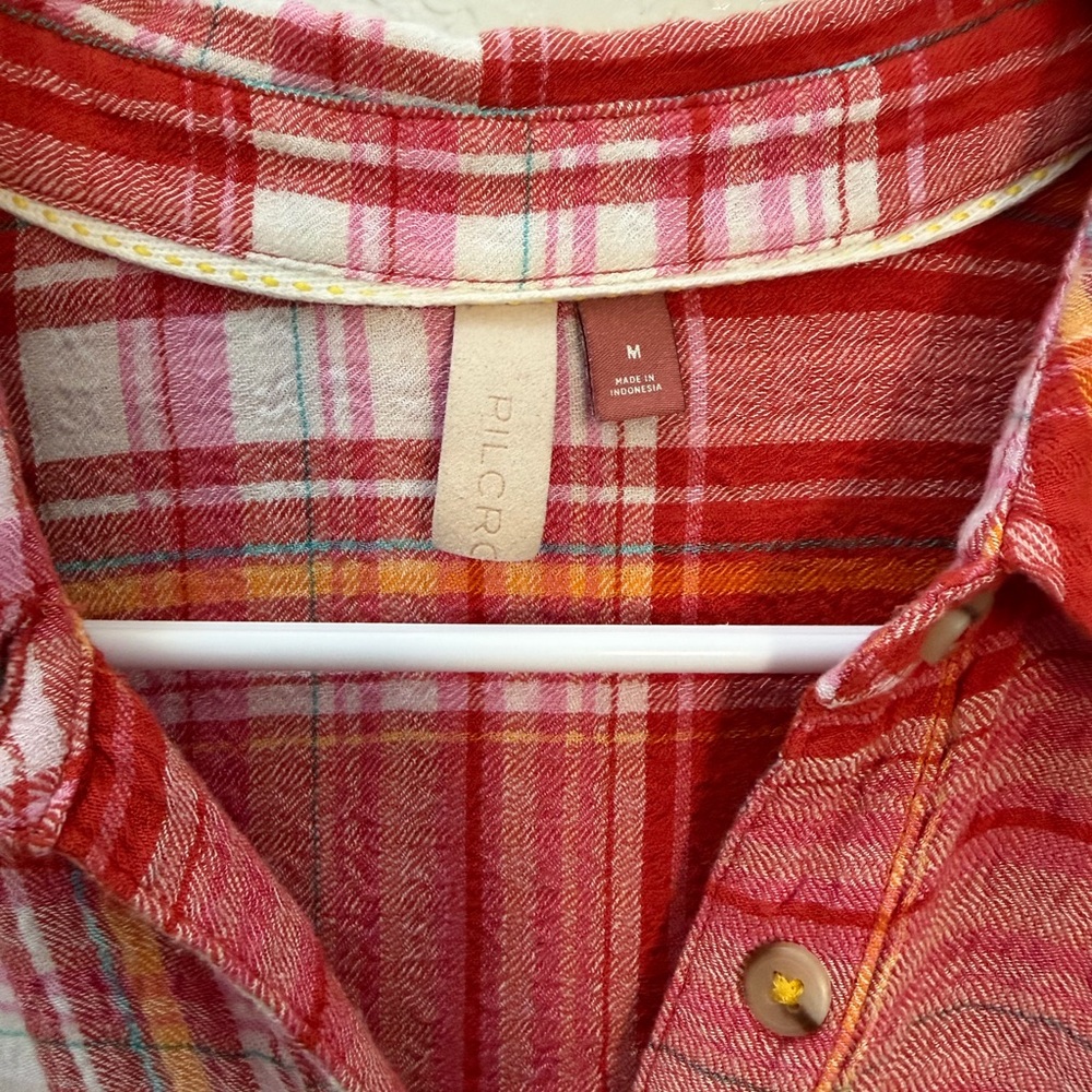 Anthropologie Pilcro Relaxed Long-Sleeve Plaid Button Down In Red Size Medium - Picture 2 of 8
